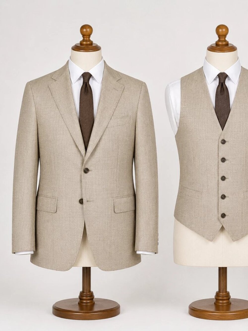 Vintage Austin Reed 1970's Tan Sand Striped 3-Piece Wool Suit 2-Button 40L